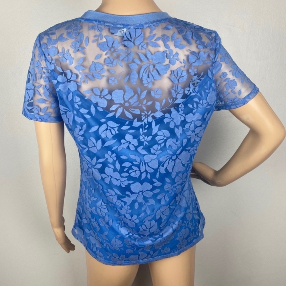 NEW LAUNDRY BY SHELLI SEGAL BLUE FLORAL SHORT SLEEVE TOP - Picture 5 of 5